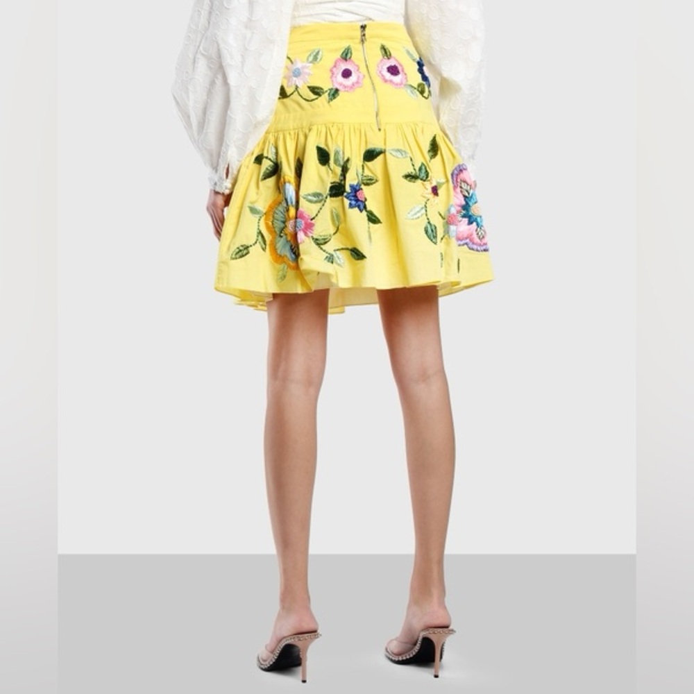 Alexis Kasandra Embroidered Floral Skirt Pattern Yellow Mini RARE HTF SZ Medium - Picture 4 of 16